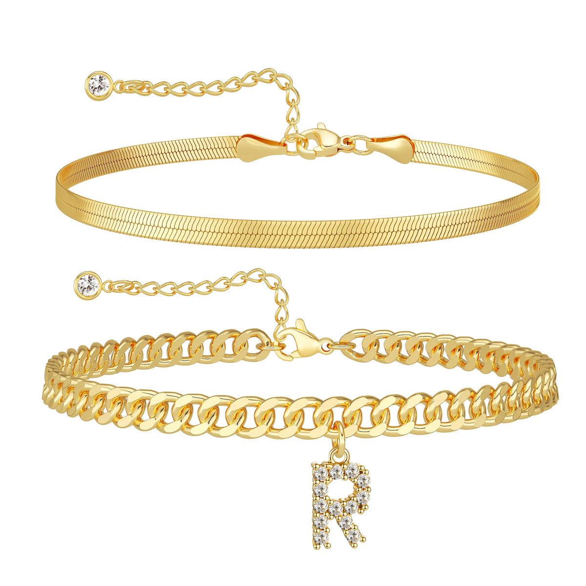 Initial Anklet Set — 14K Gold-Plated Waterproof Ankle Bracelets