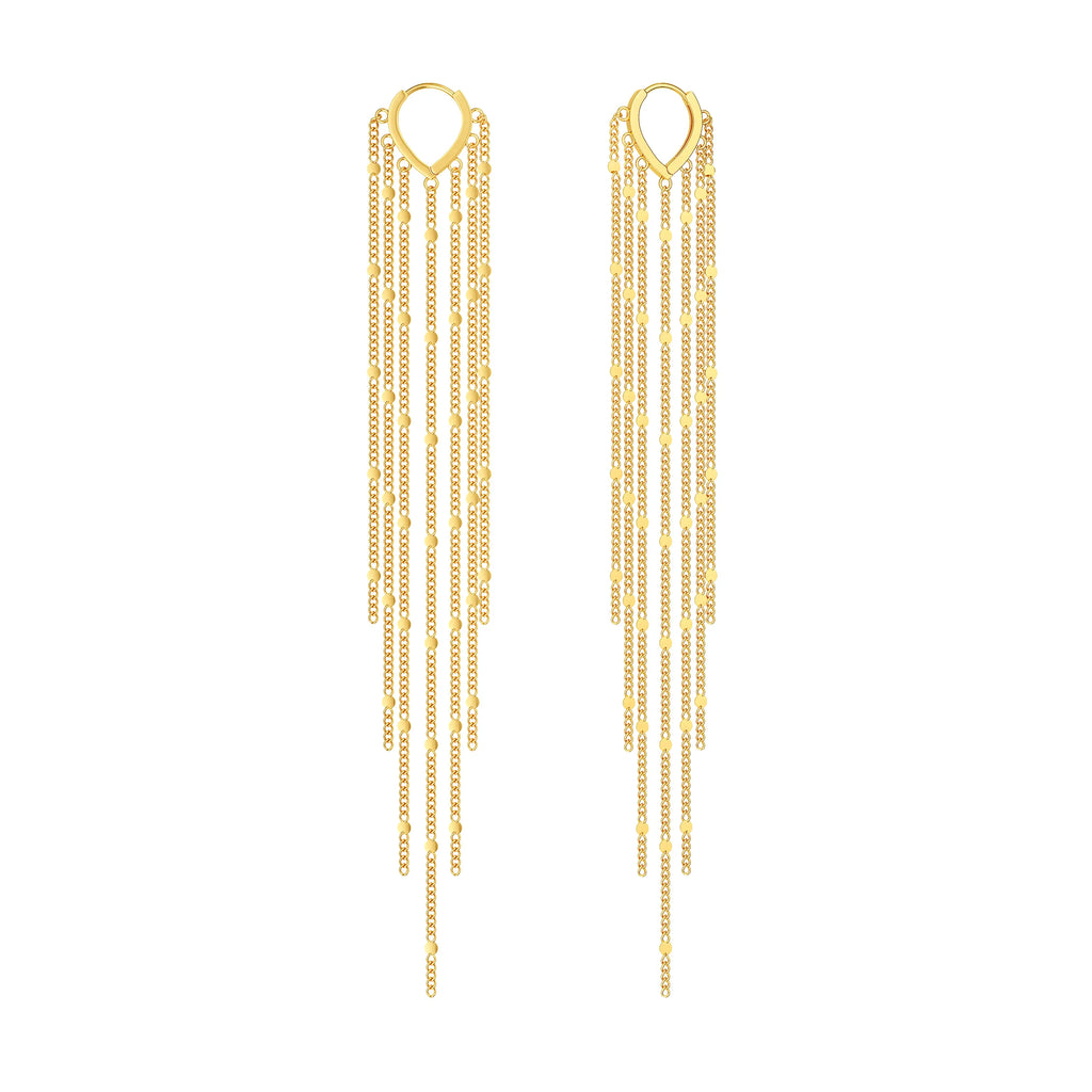 Party Stunning Long 14k Gold Chain Fringe Tassel Earrings Drops