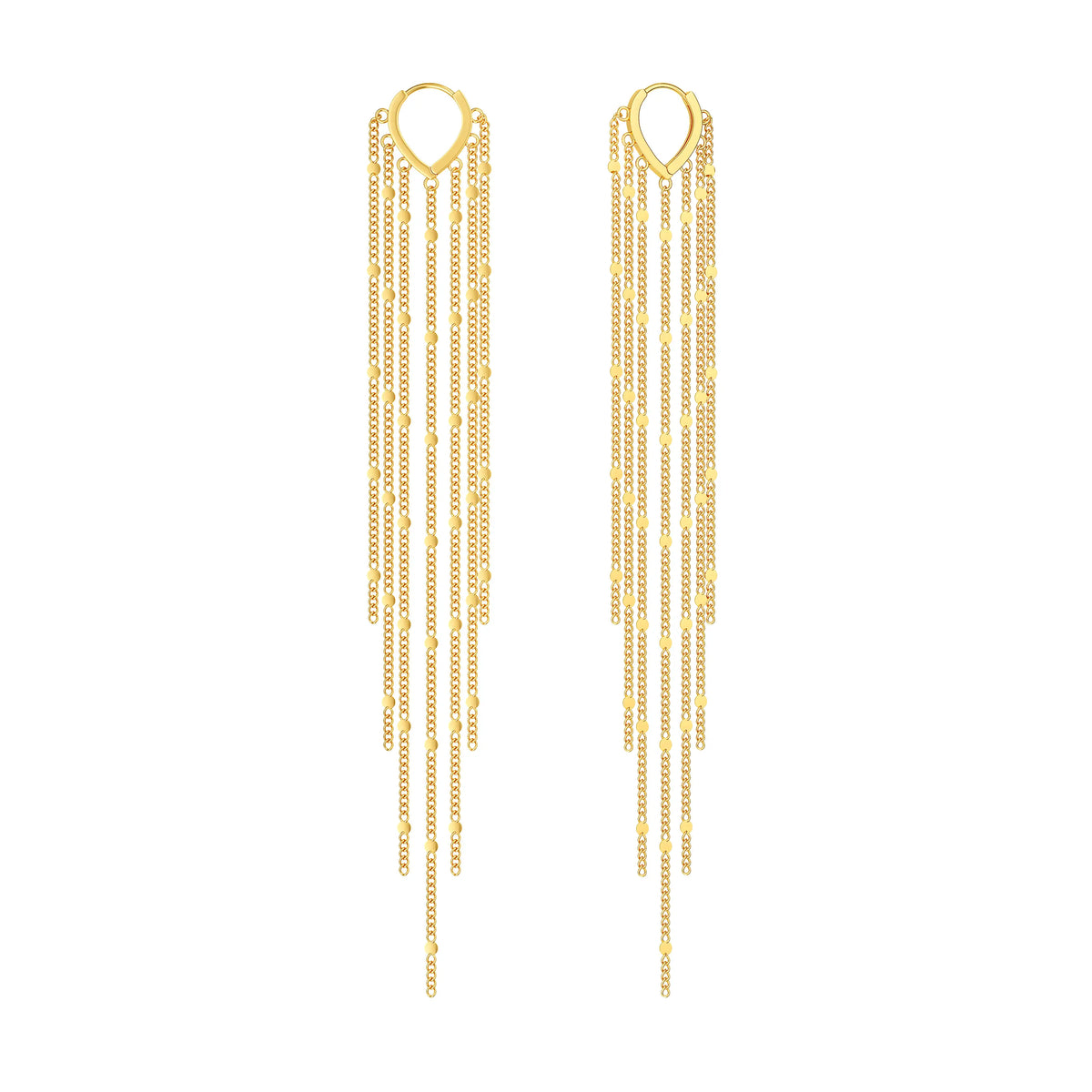 Party Stunning Long 14k Gold Chain Fringe Tassel Earrings Drops