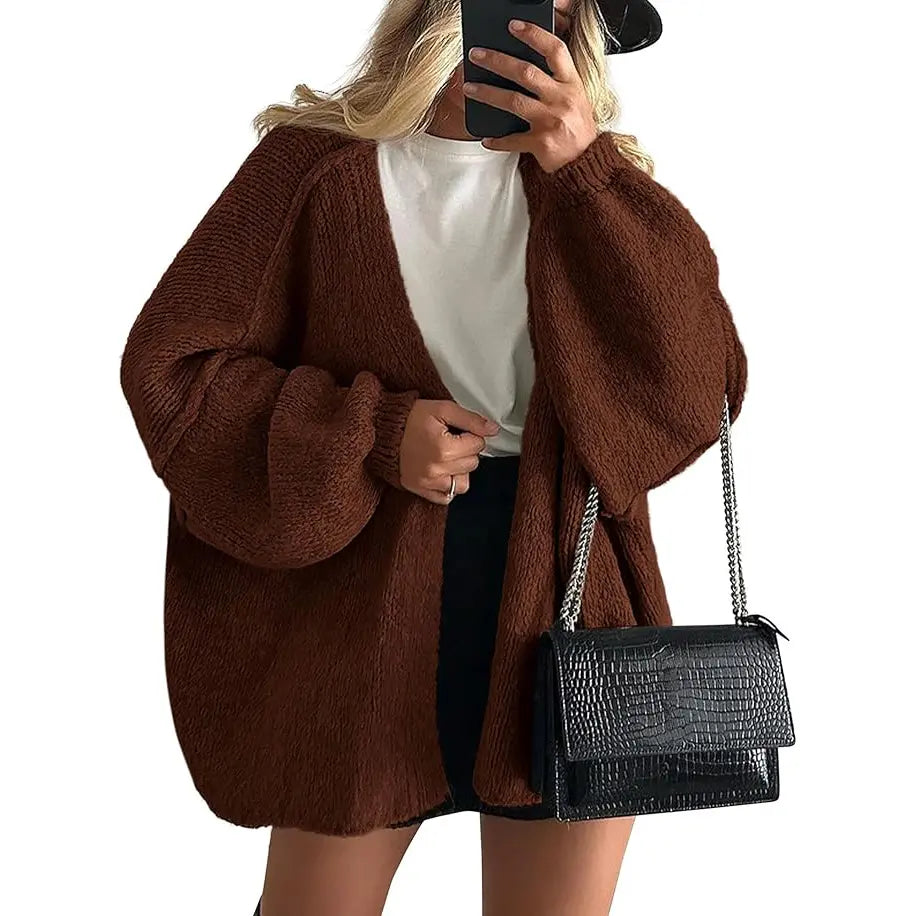 Lightweight Open-Front Knit Oversized Cardigan