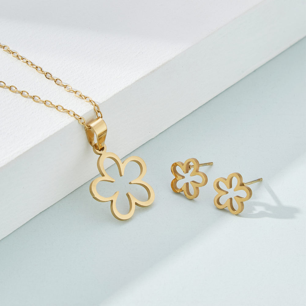 DAISY FLOWER EARRINGS + NECKLACE SET