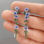 BLUE FLOWER CHAIN EARRINGS (PAIR)