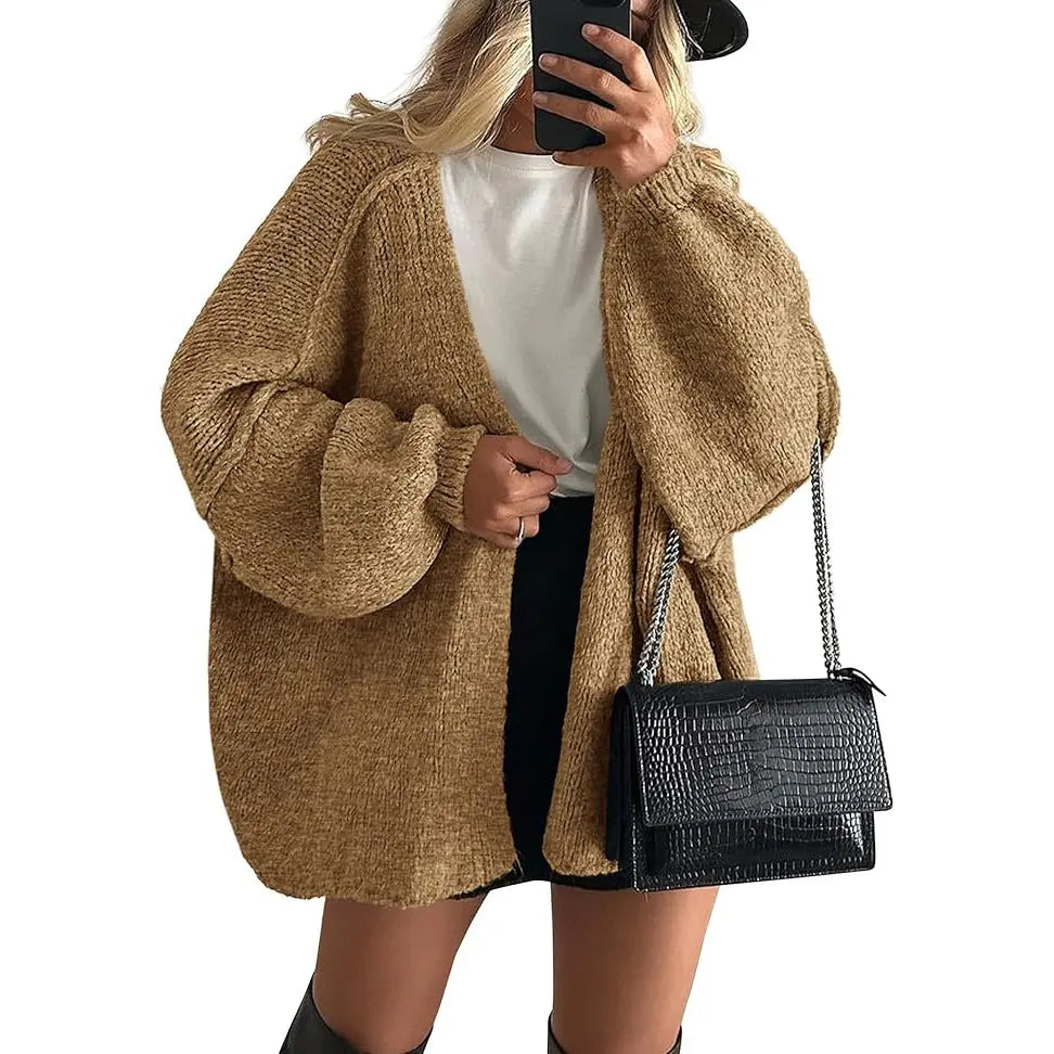 Lightweight Open-Front Knit Oversized Cardigan
