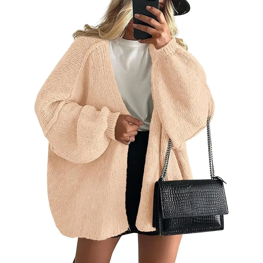 Lightweight Open-Front Knit Oversized Cardigan