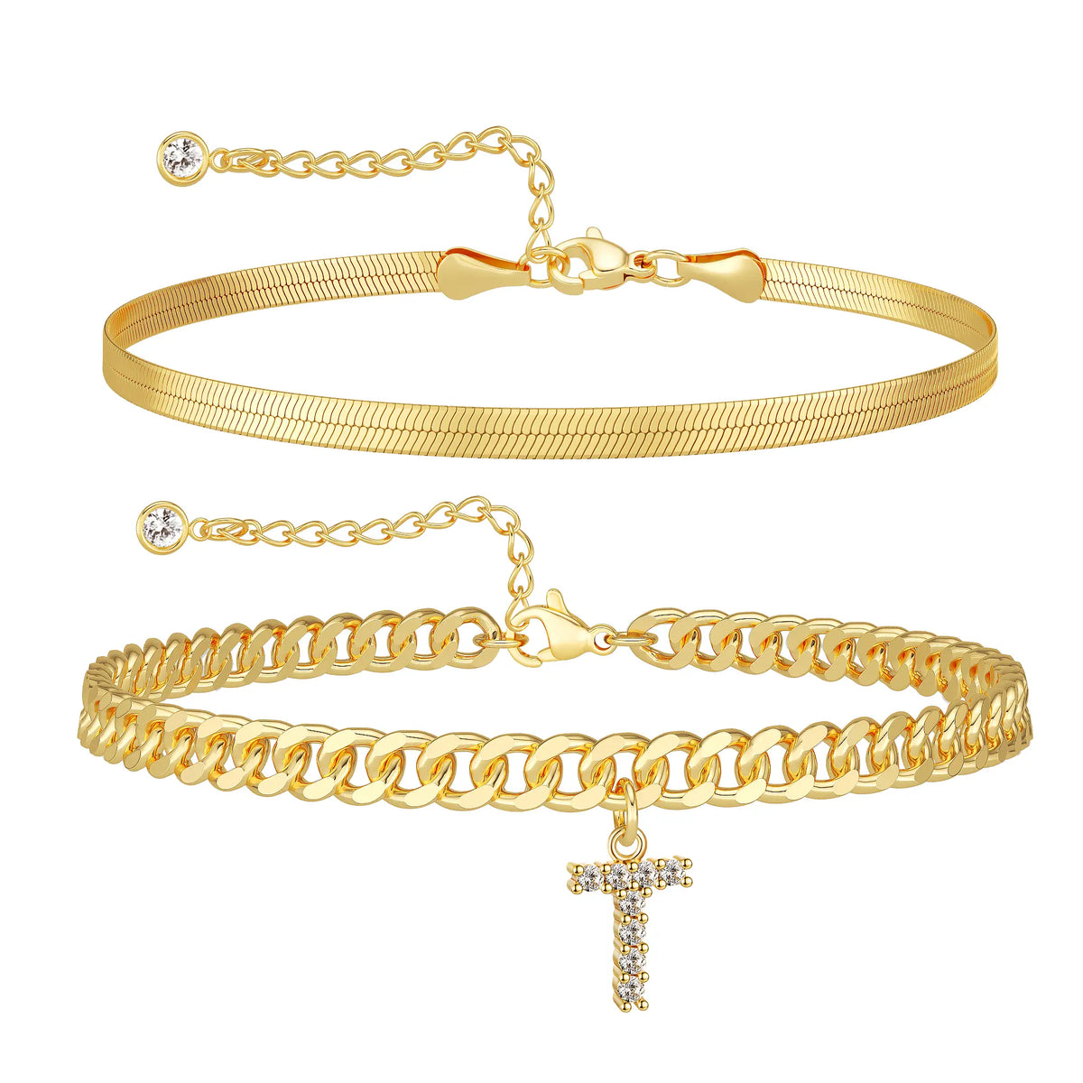 Initial Anklet Set — 14K Gold-Plated Waterproof Ankle Bracelets