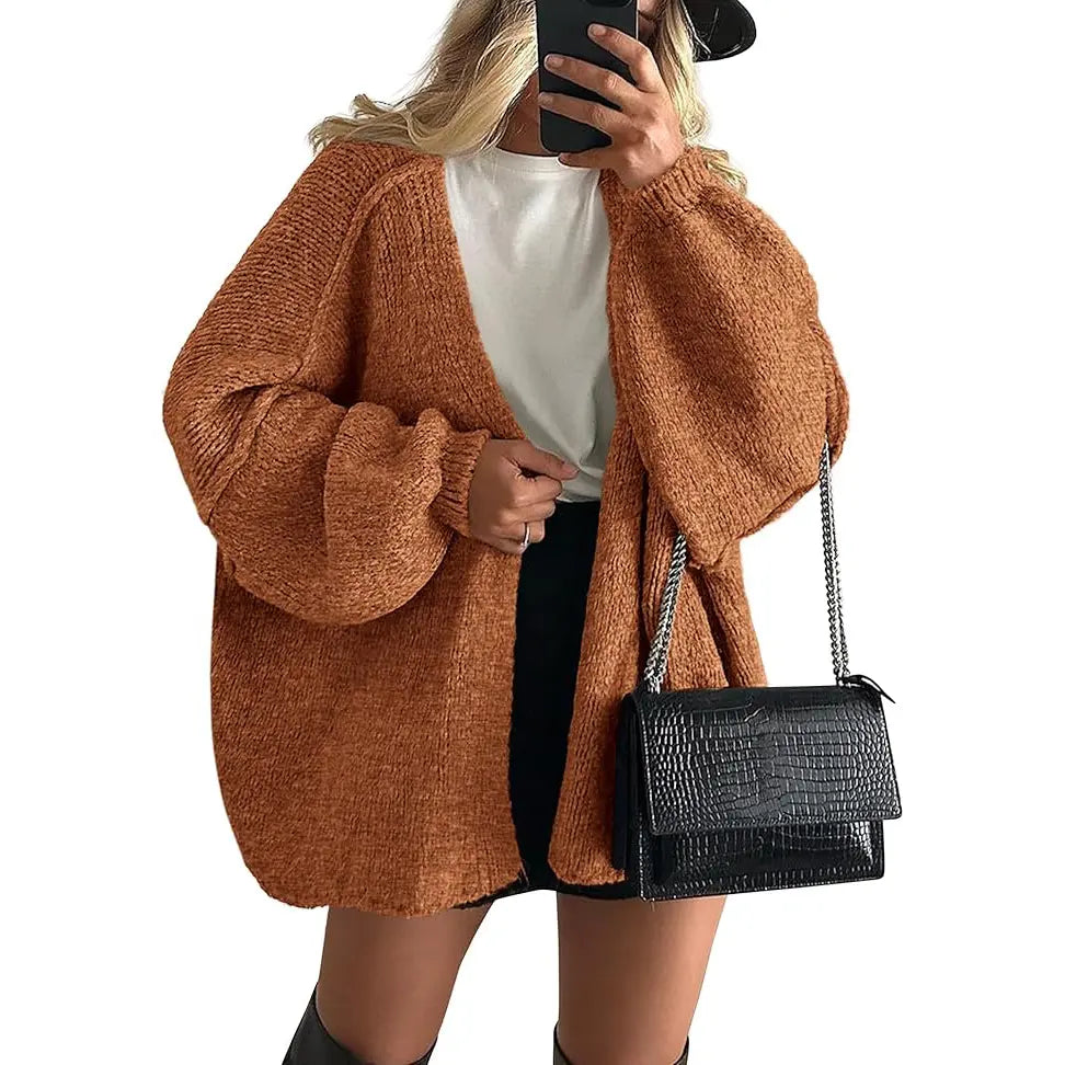 Lightweight Open-Front Knit Oversized Cardigan