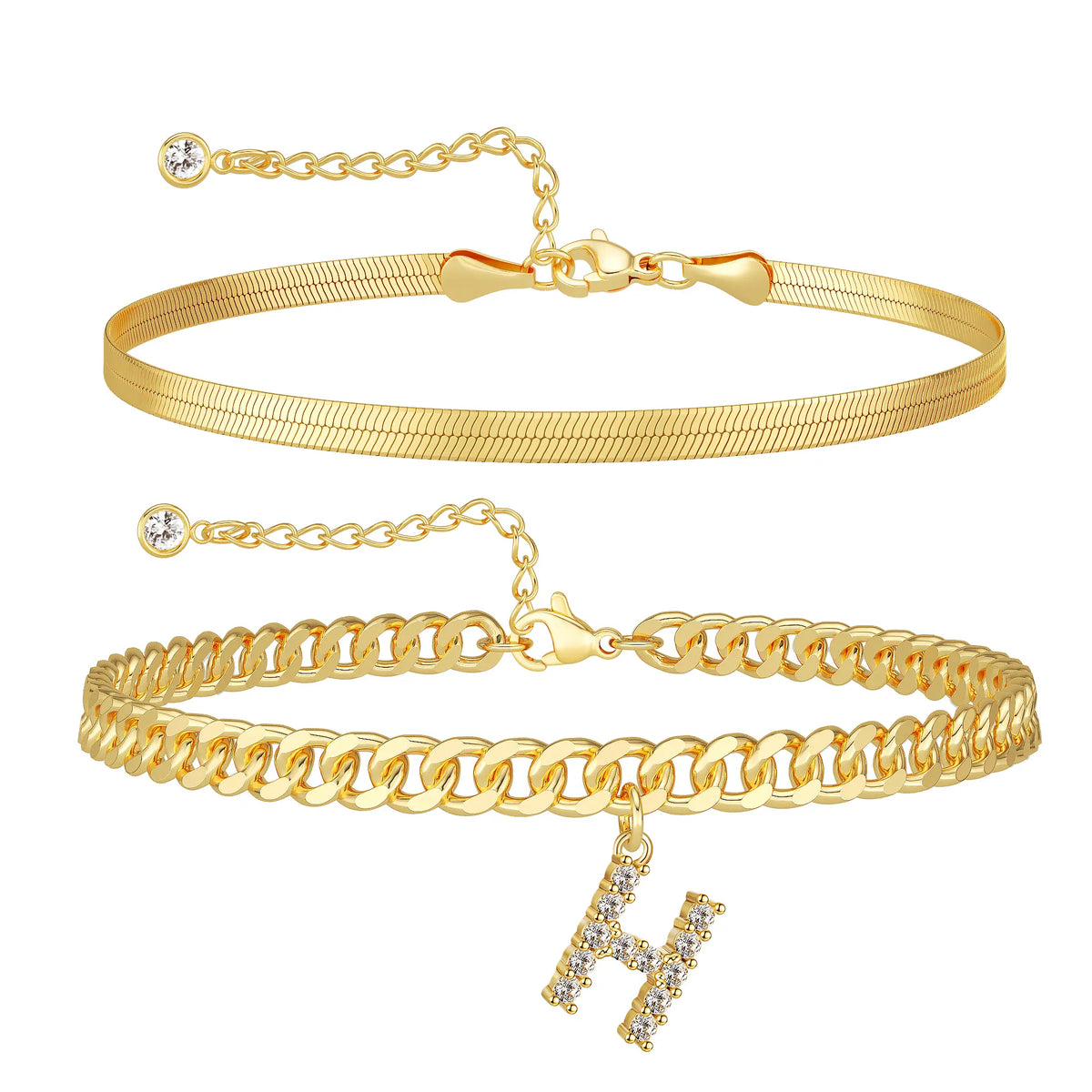 Initial Anklet Set — 14K Gold-Plated Waterproof Ankle Bracelets