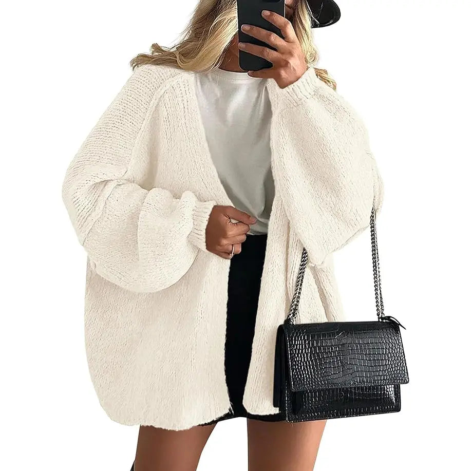 Lightweight Open-Front Knit Oversized Cardigan