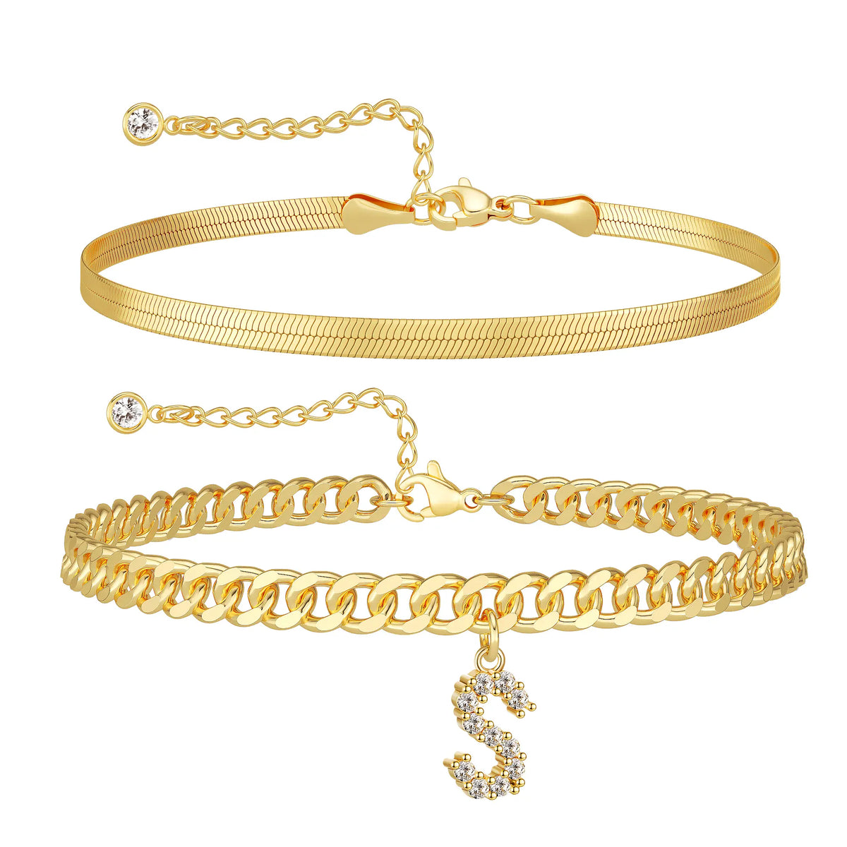 Initial Anklet Set — 14K Gold-Plated Waterproof Ankle Bracelets