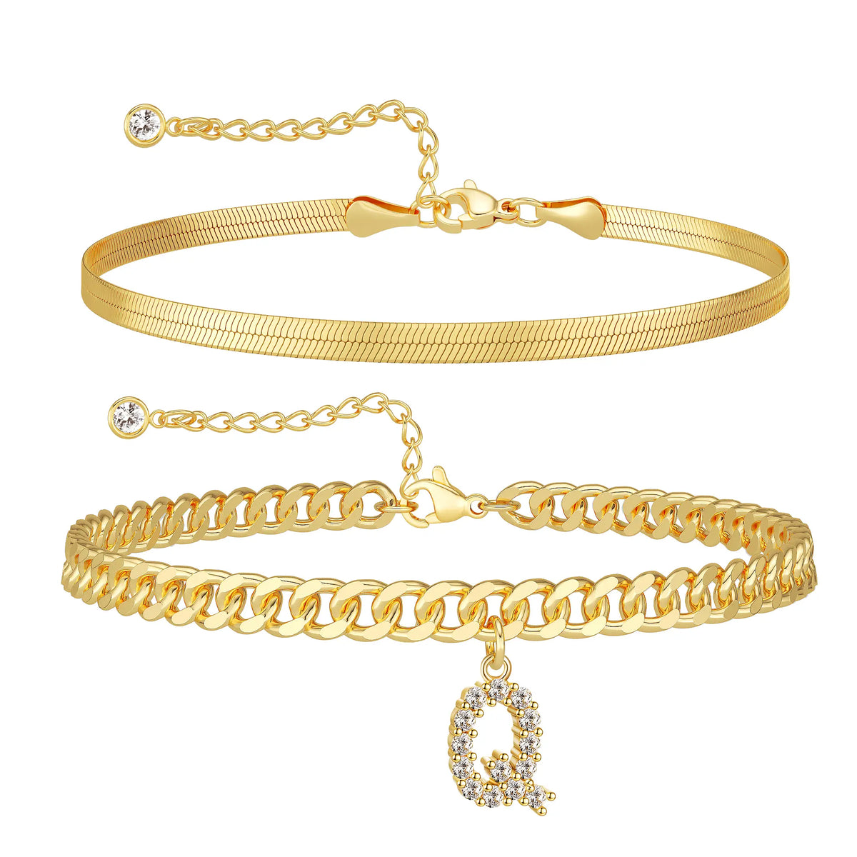 Initial Anklet Set — 14K Gold-Plated Waterproof Ankle Bracelets