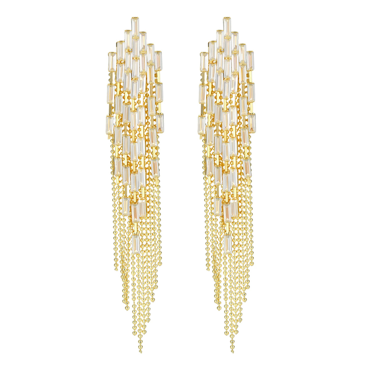 Party Stunning Long 14k Gold Chain Fringe Tassel Earrings Drops