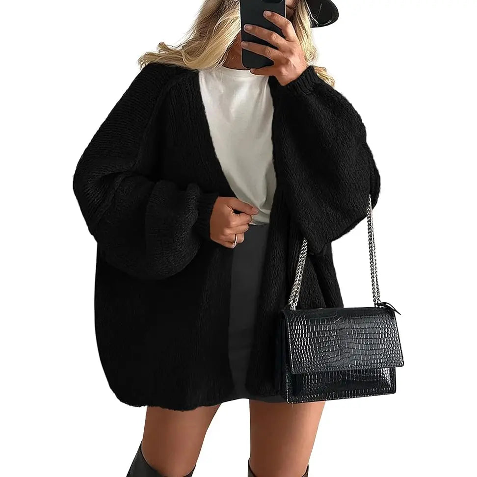 Lightweight Open-Front Knit Oversized Cardigan