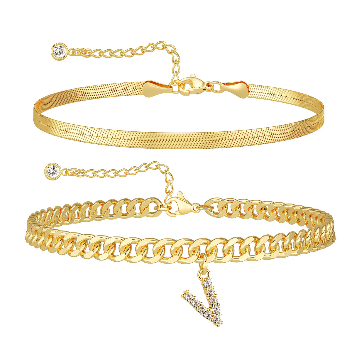 Initial Anklet Set — 14K Gold-Plated Waterproof Ankle Bracelets