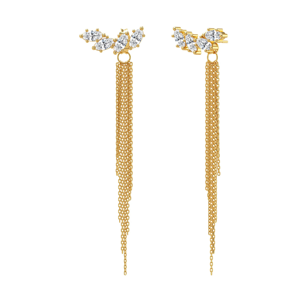 Party Stunning Long 14k Gold Chain Fringe Tassel Earrings Drops