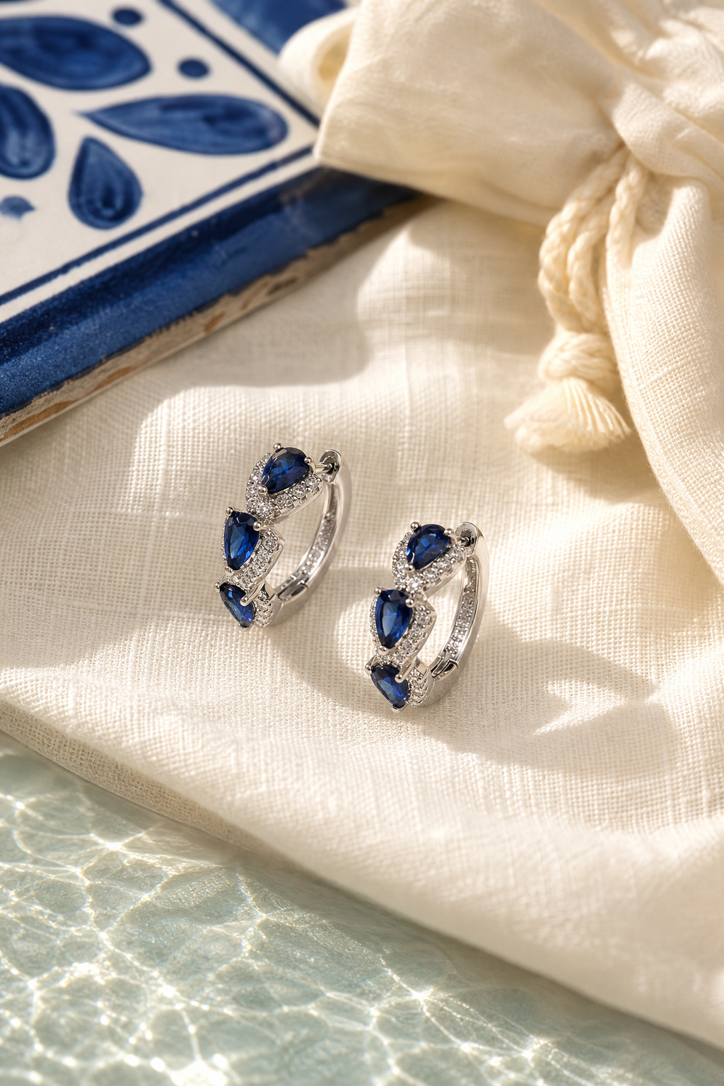 Ocean Blue Earrings Hoops
