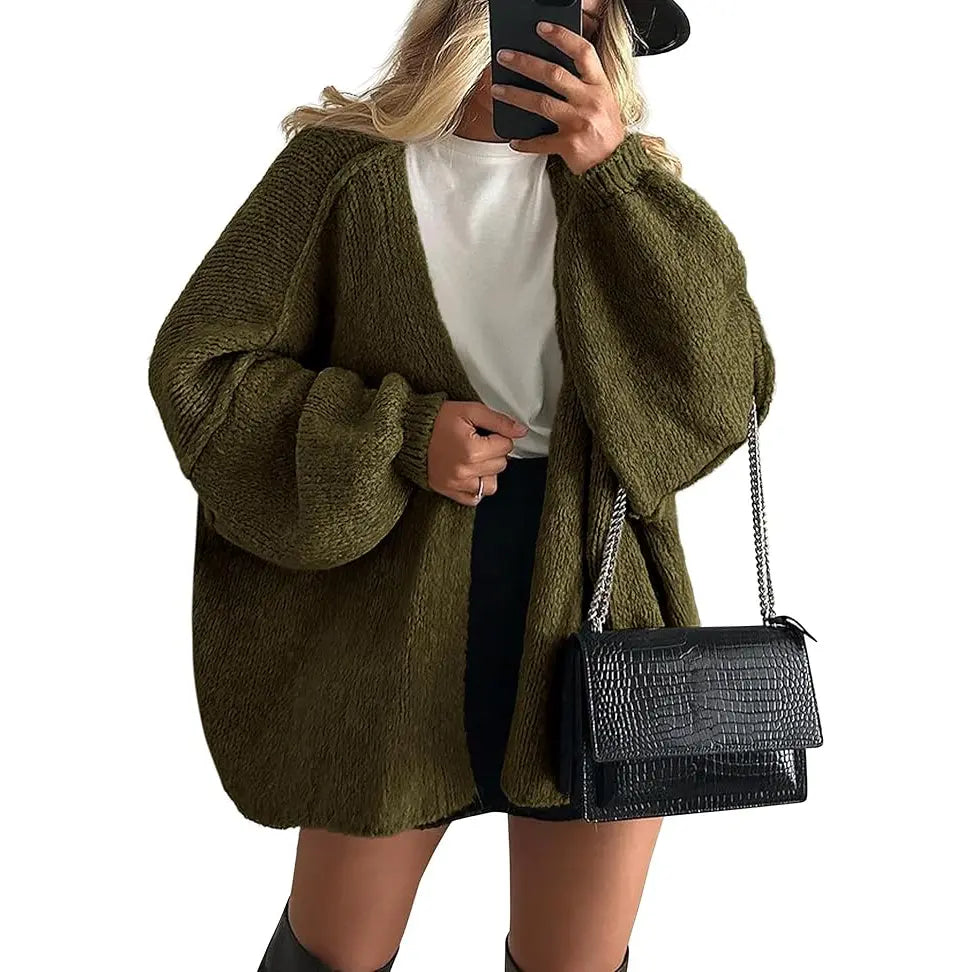 Lightweight Open-Front Knit Oversized Cardigan