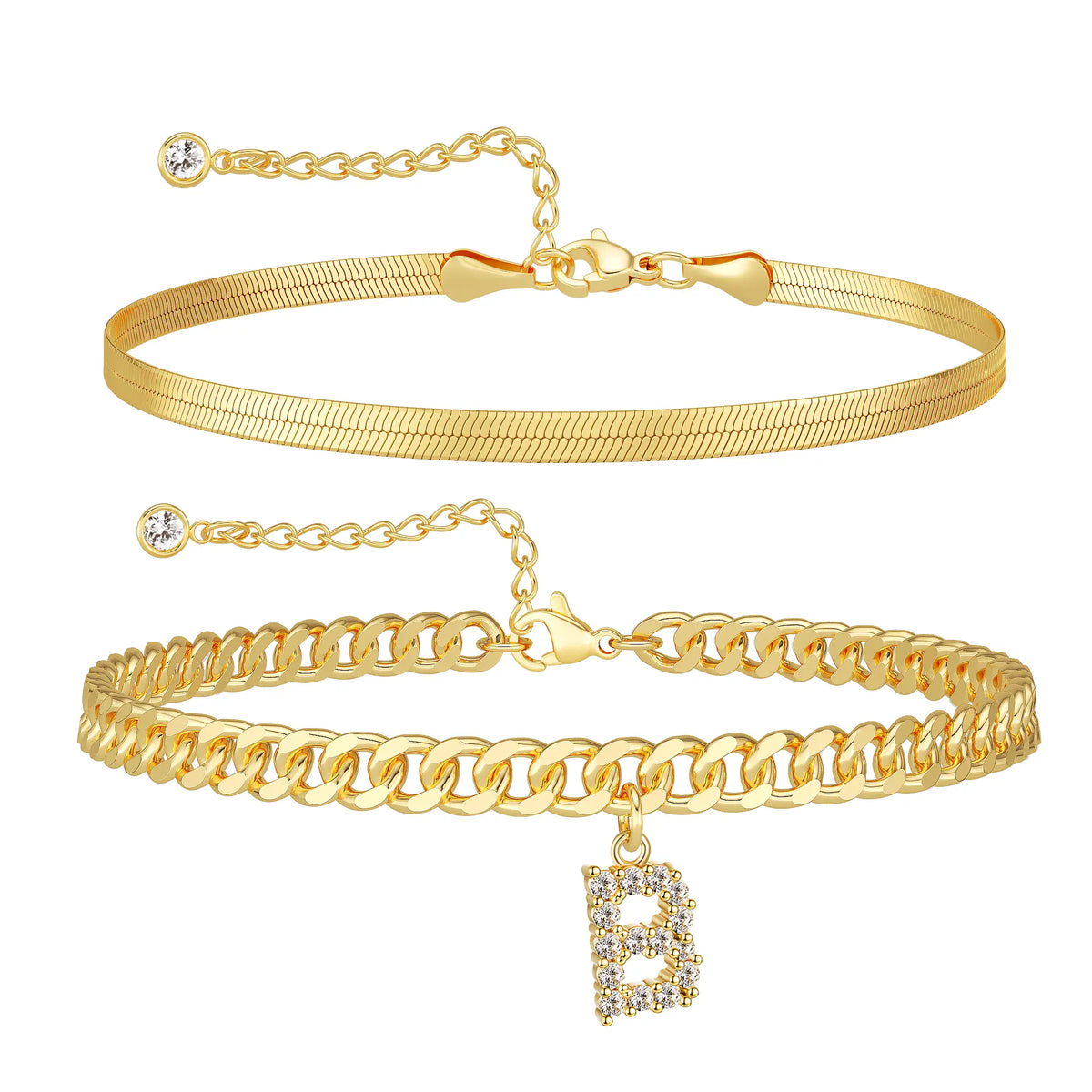 Initial Anklet Set — 14K Gold-Plated Waterproof Ankle Bracelets