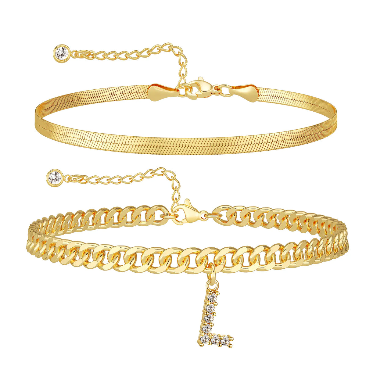 Initial Anklet Set — 14K Gold-Plated Waterproof Ankle Bracelets