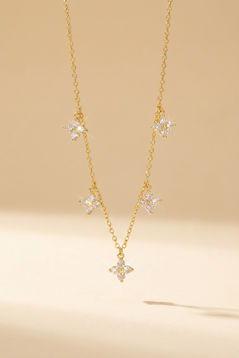 Crystal Flower Charm Choker Necklace