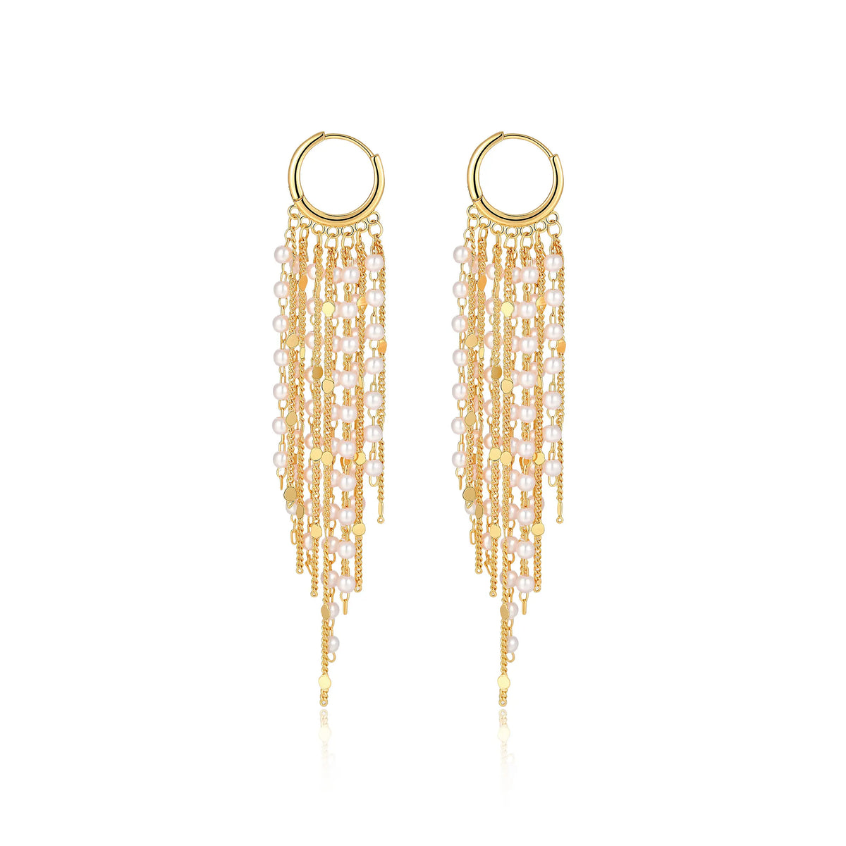 Party Stunning Long 14k Gold Chain Fringe Tassel Earrings Drops