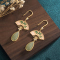 Ancient gold-plated enamel palace fan Hetian jade Earrings