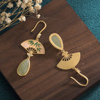 Ancient gold-plated enamel palace fan Hetian jade Earrings