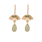 Ancient gold-plated enamel palace fan Hetian jade Earrings