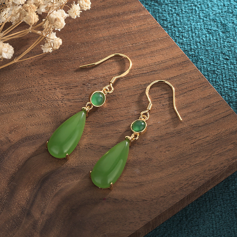 Ancient gold imitation Hetian jade earrings