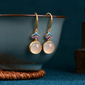 Auspicious clouds Gold-plated retro burnt blue natural chalcedony earrings