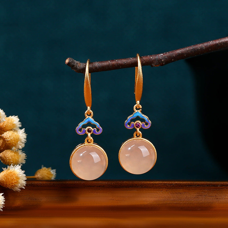 Auspicious clouds Gold-plated retro burnt blue natural chalcedony earrings