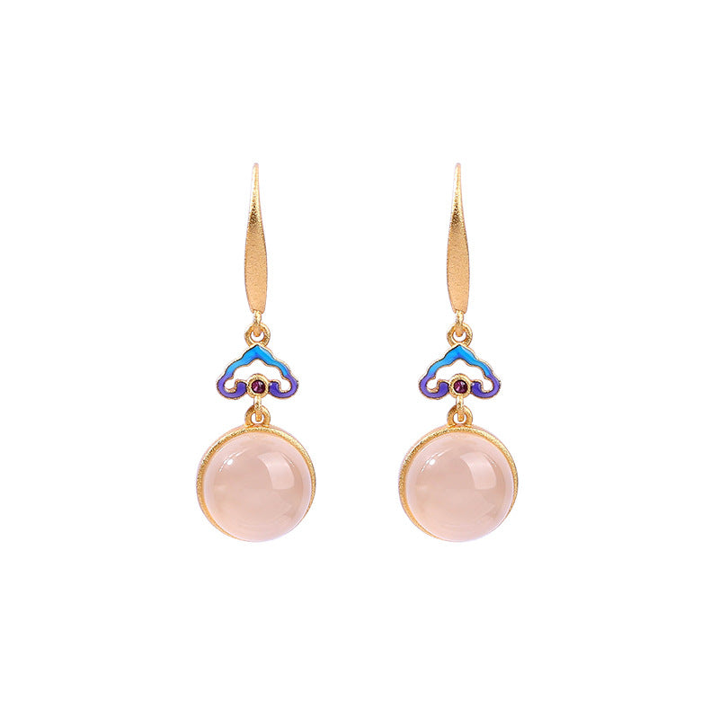 Auspicious clouds Gold-plated retro burnt blue natural chalcedony earrings