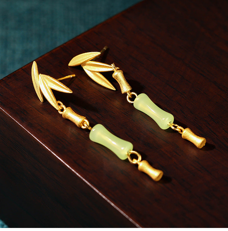 Bamboo Tassel Jade Earrings