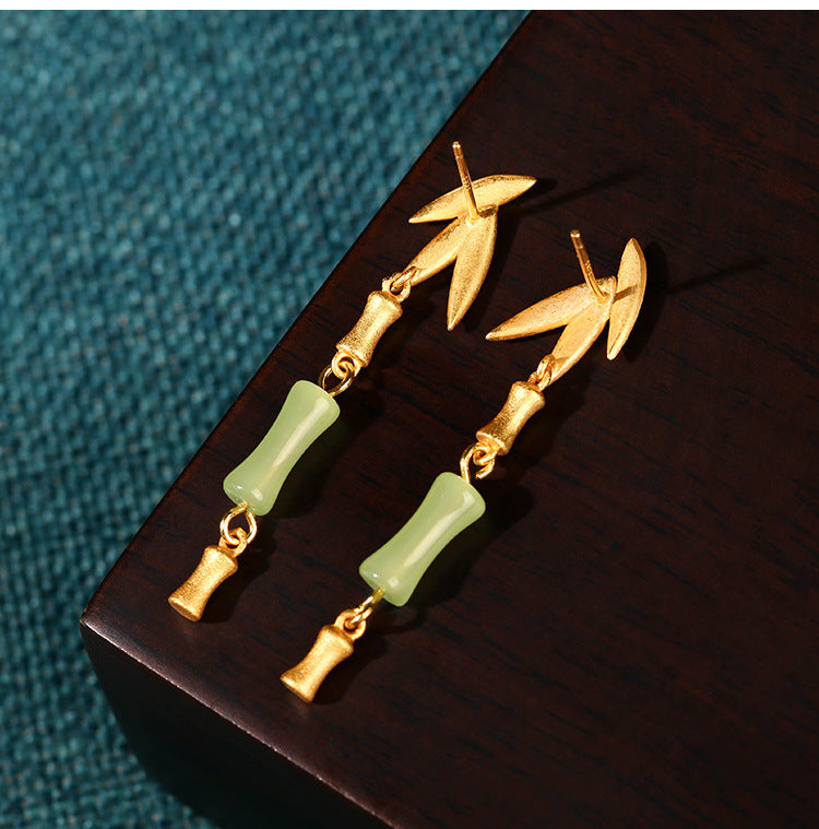 Bamboo Tassel Jade Earrings