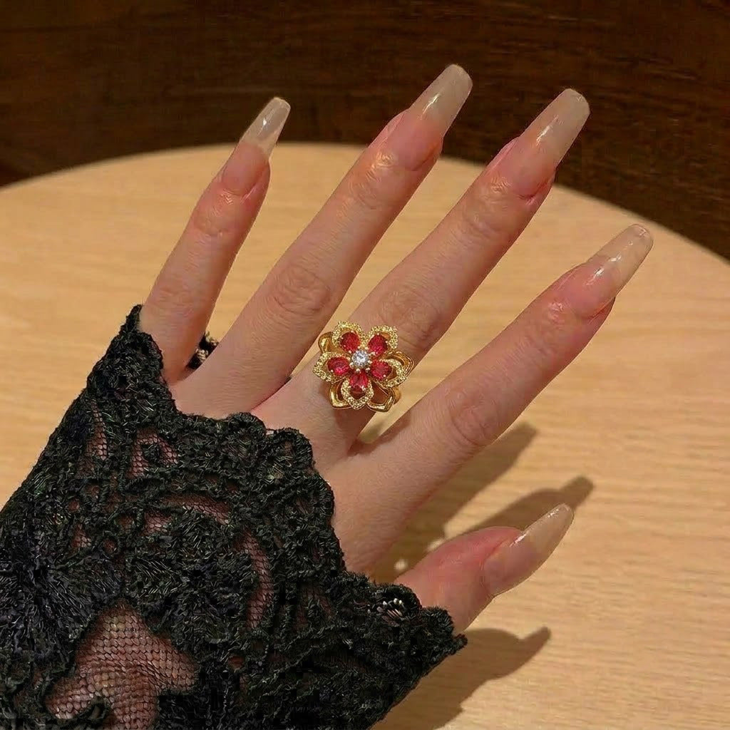 Bauhinia Zirconia Open Ring Adjustable