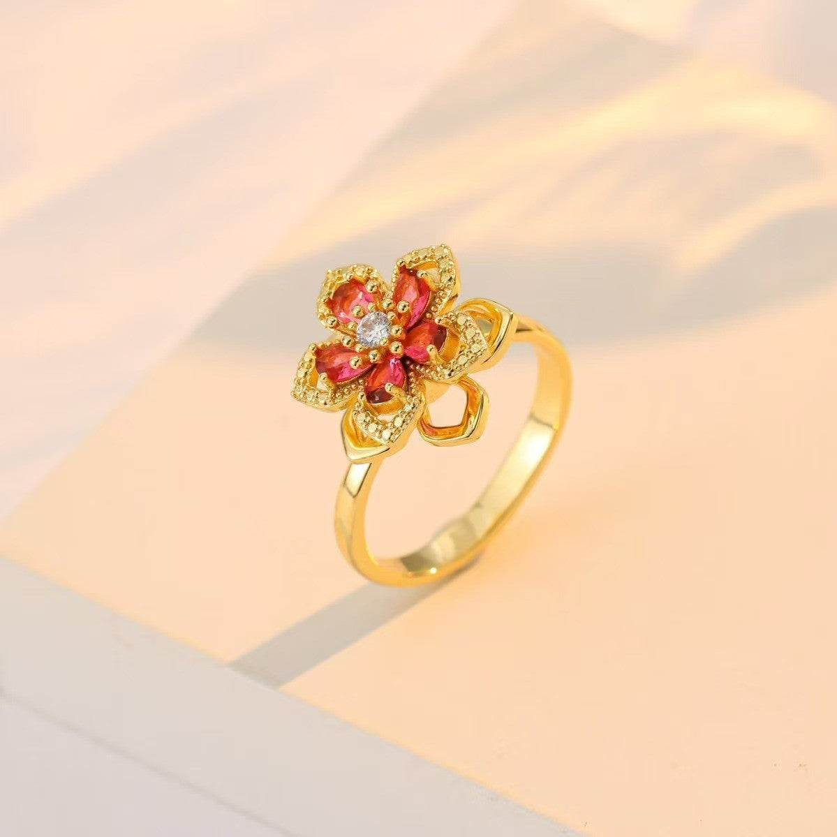 Bauhinia Zirconia Open Ring Adjustable
