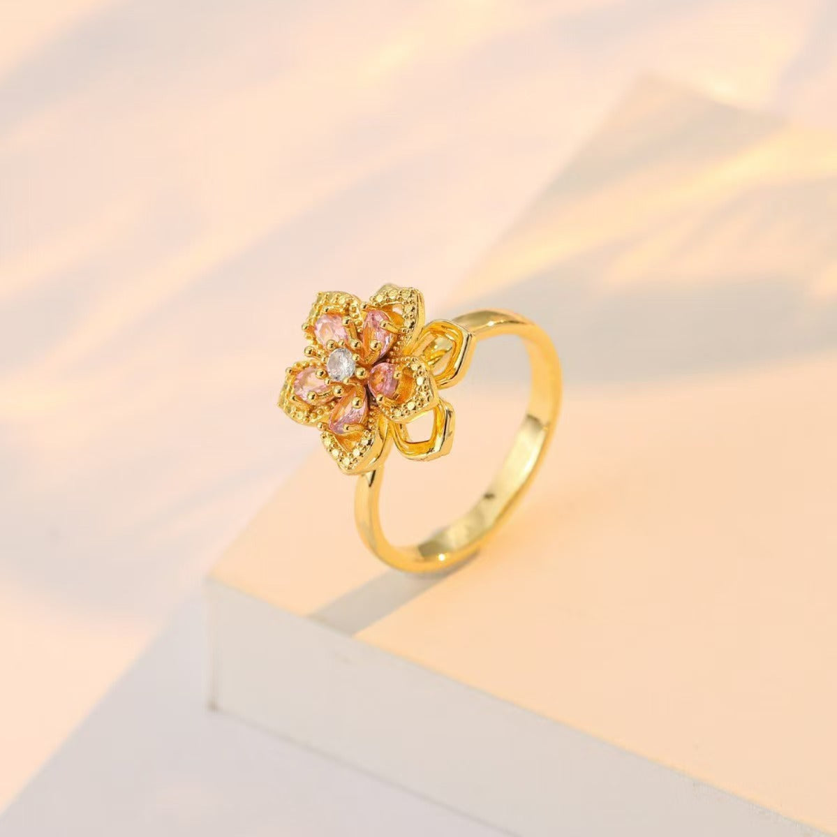 Bauhinia Zirconia Open Ring Adjustable
