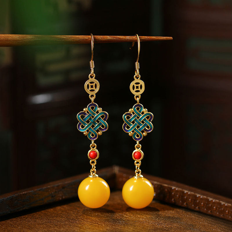 Beeswax amber niche design antique jade earrings