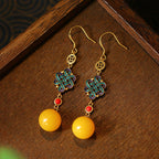 Beeswax amber niche design antique jade earrings