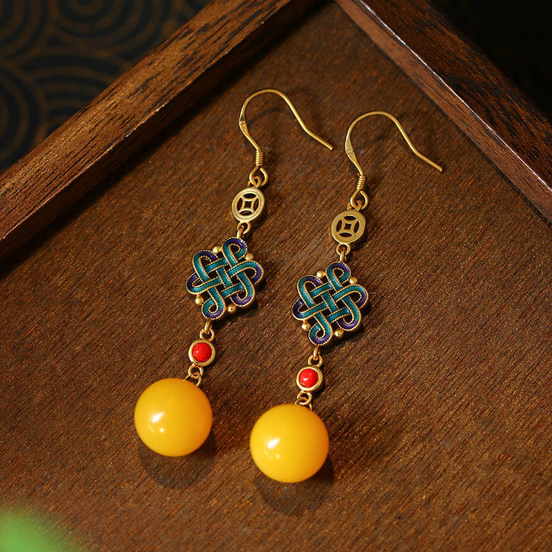 Beeswax amber niche design antique jade earrings