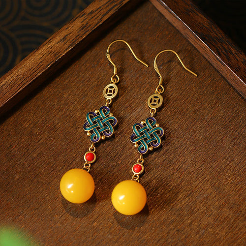 Beeswax amber niche design antique jade earrings