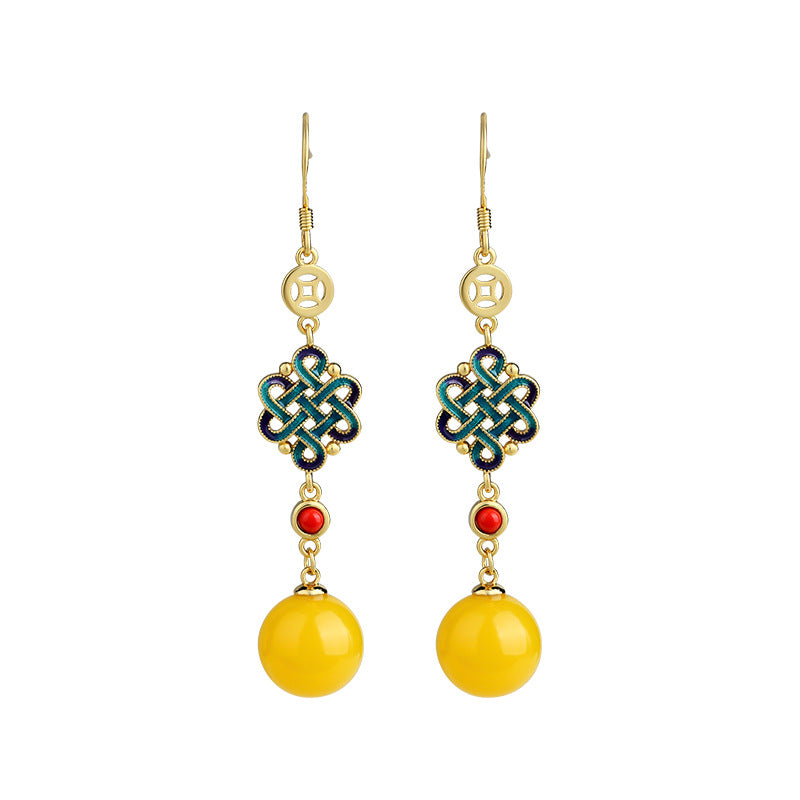 Beeswax amber niche design antique jade earrings
