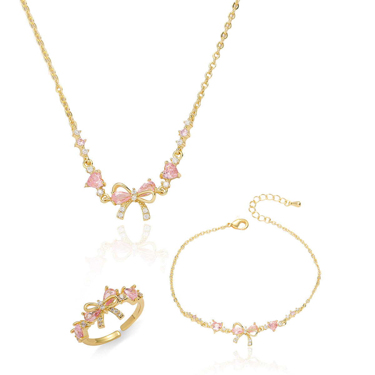 Bow Simple Zircon Niche Necklace Ring Bracelet