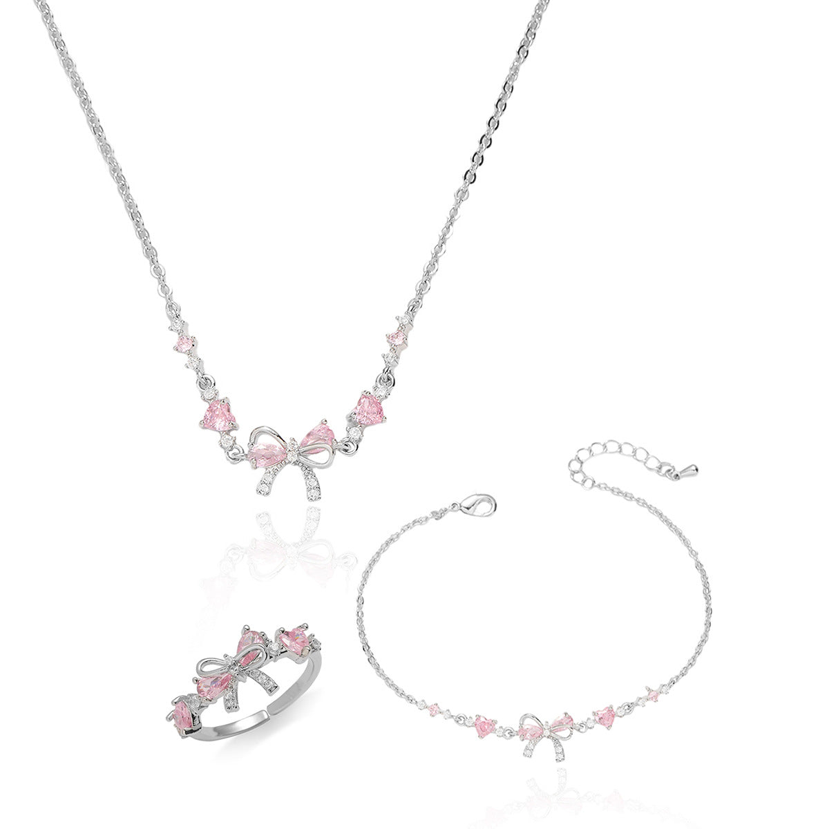 Bow Simple Zircon Niche Necklace Ring Bracelet