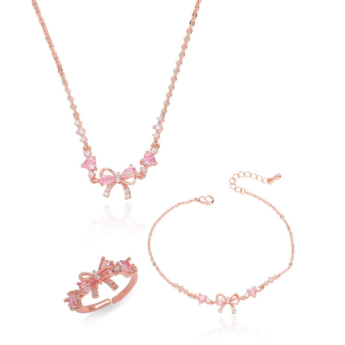 Bow Simple Zircon Niche Necklace Ring Bracelet