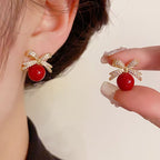 Bow glitter diamond earrings