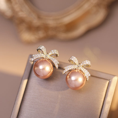 Bow glitter diamond earrings