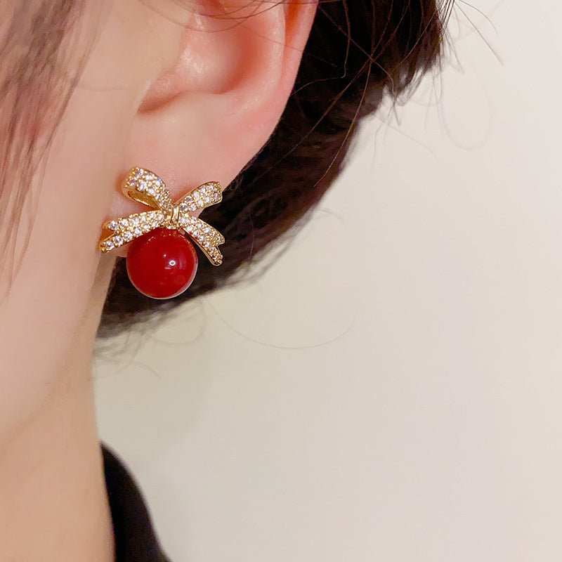 Bow glitter diamond earrings