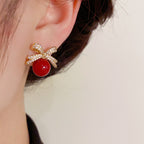 Bow glitter diamond earrings