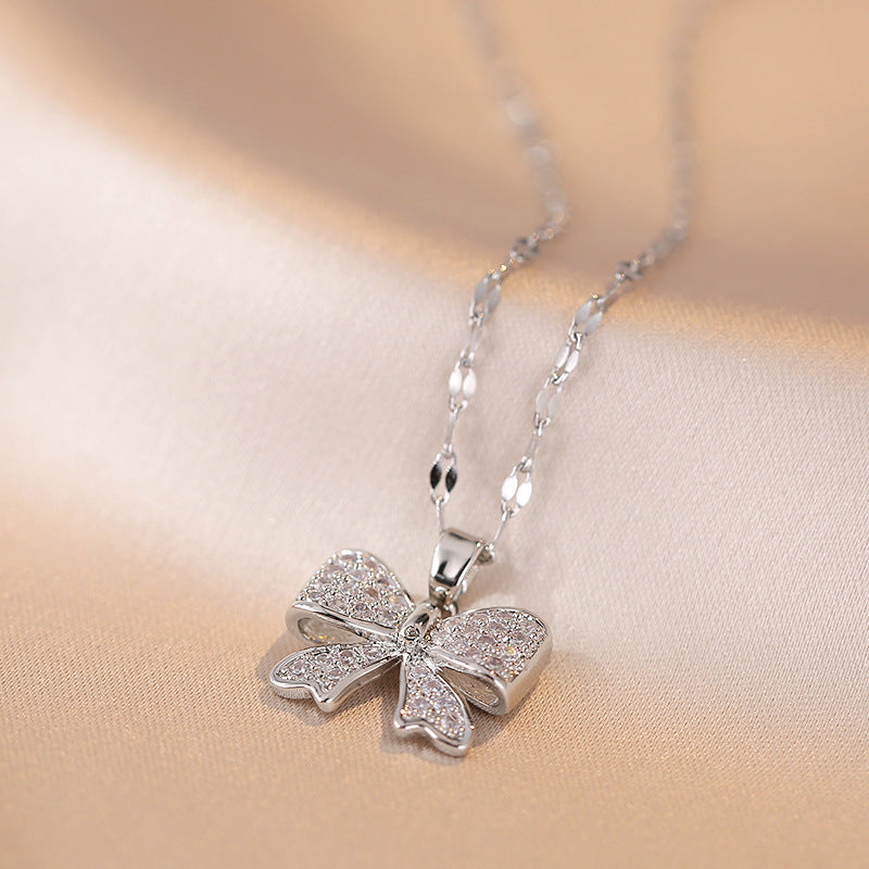 Bow pendant zircon Necklace
