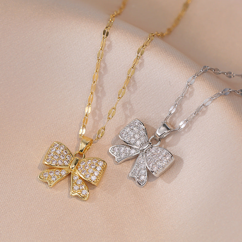 Bow pendant zircon Necklace